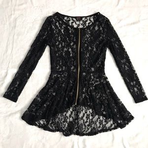 Front zip up high low lace top
